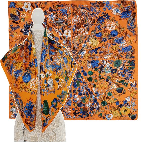 Salvatore Ferragamo Accessories - SALVATORE FERRAGAMO SCARF SIGNATURE FLOWER SEASON MULTICOLOR PRINT SILK 35"